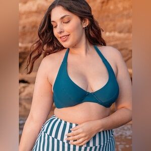 🌙 B75- Shapermint Ocean Blue full coverage Halter/ Bikini Top